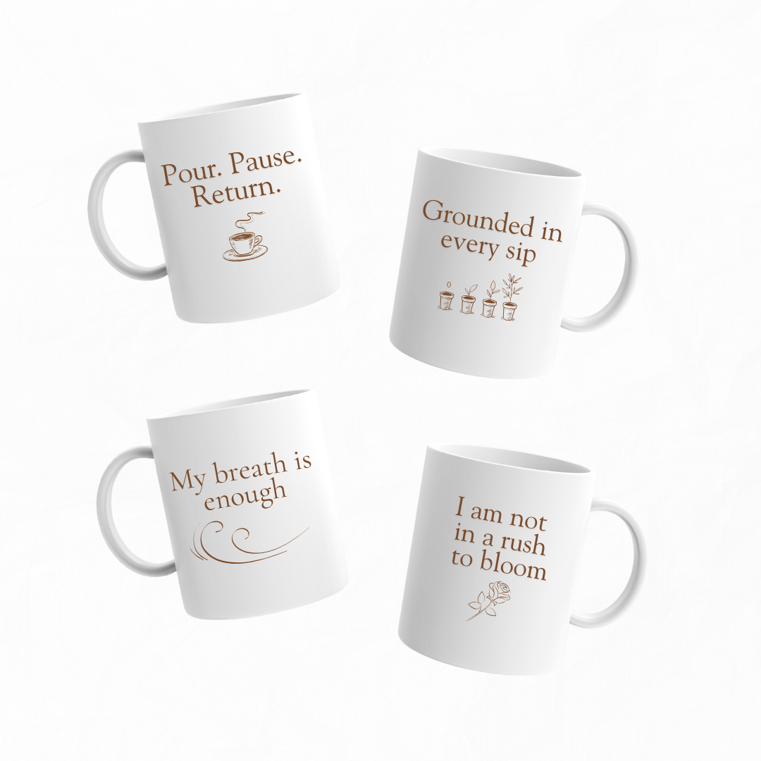 Affirmation Mug Set of 4. Pour. Sip. Soften. Save. ✨